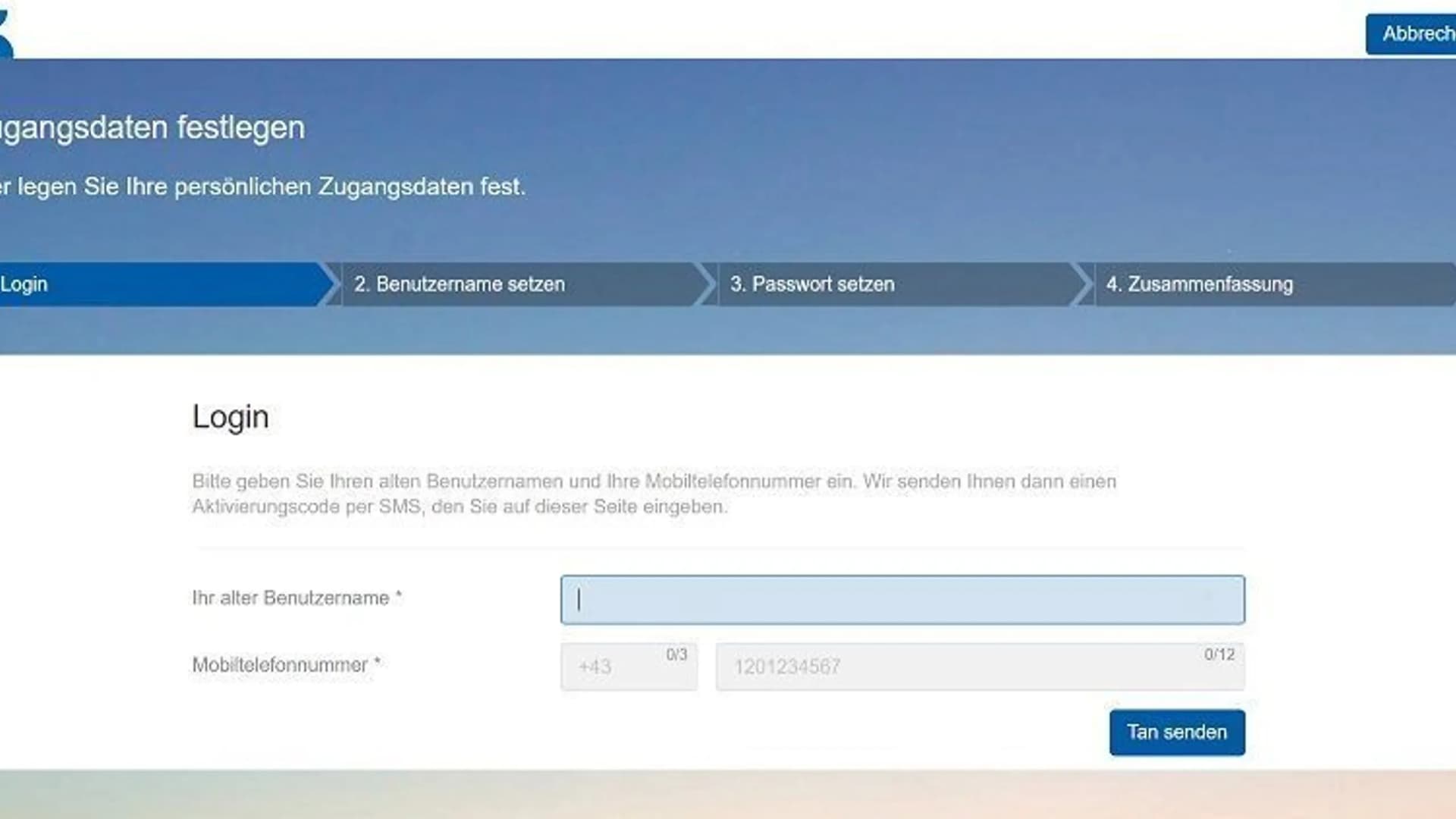 Zugangsdaten Schritt 1
