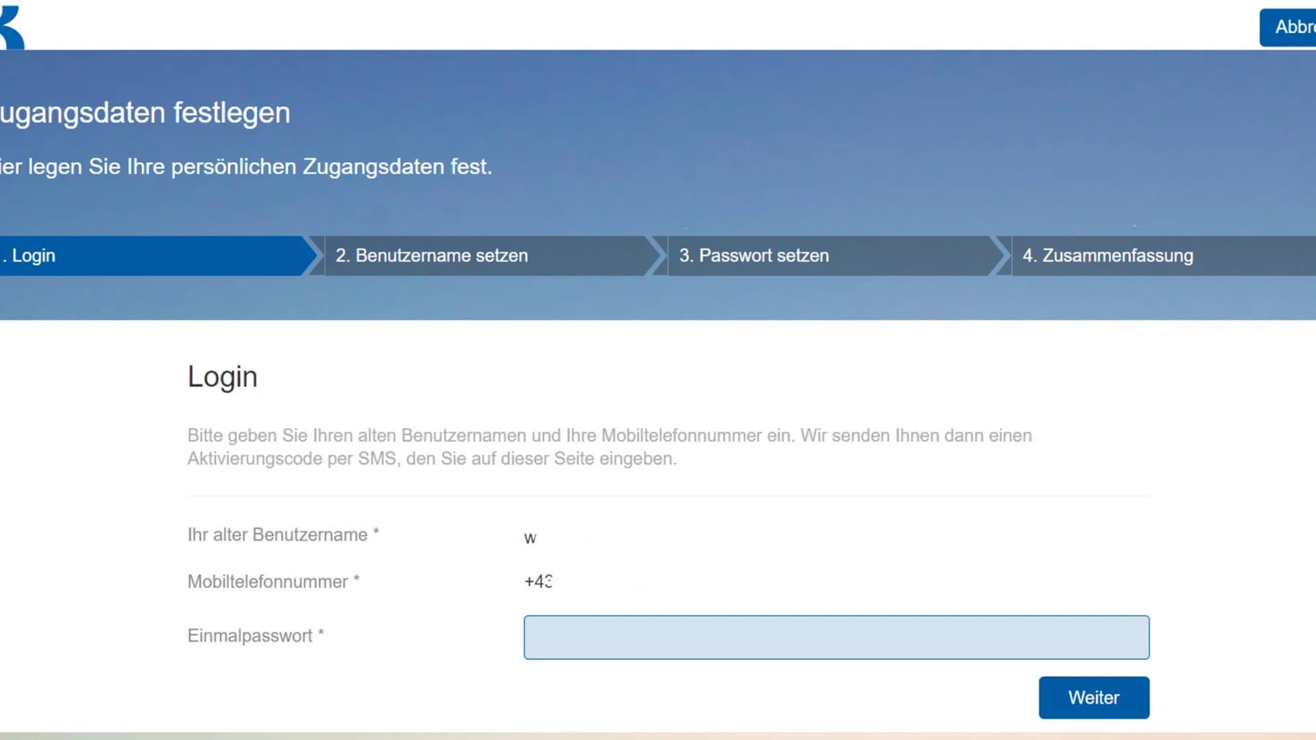 Zugangsdaten festlegen Schritt 2