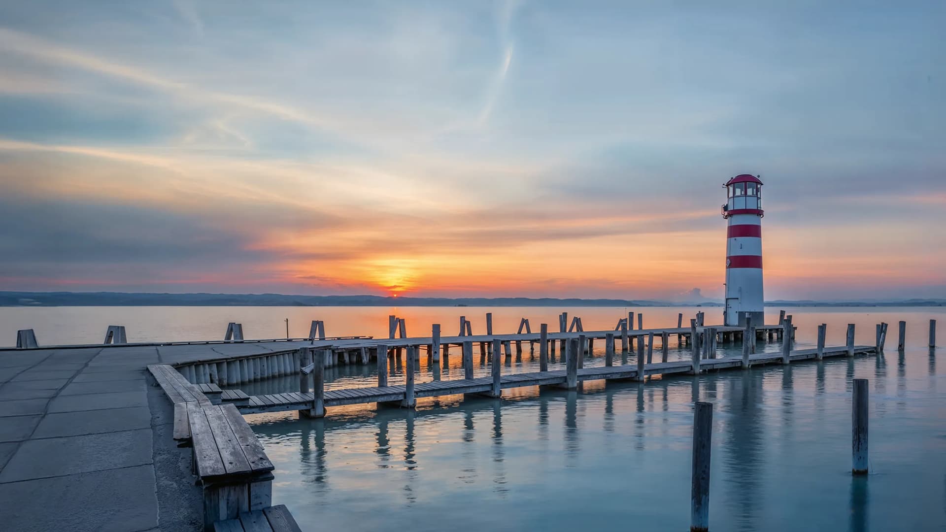 Neusiedler See in Podersdorf mit Blick auf Leuchtturm