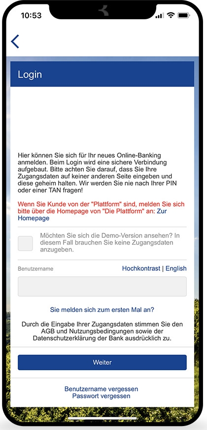 Digital ID App: Einstieg Screen 01 ©Bank Burgenland