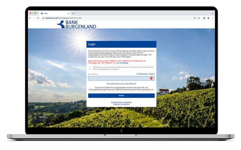 Digital ID App: Laptop Screen 01 ©Bank Burgenland